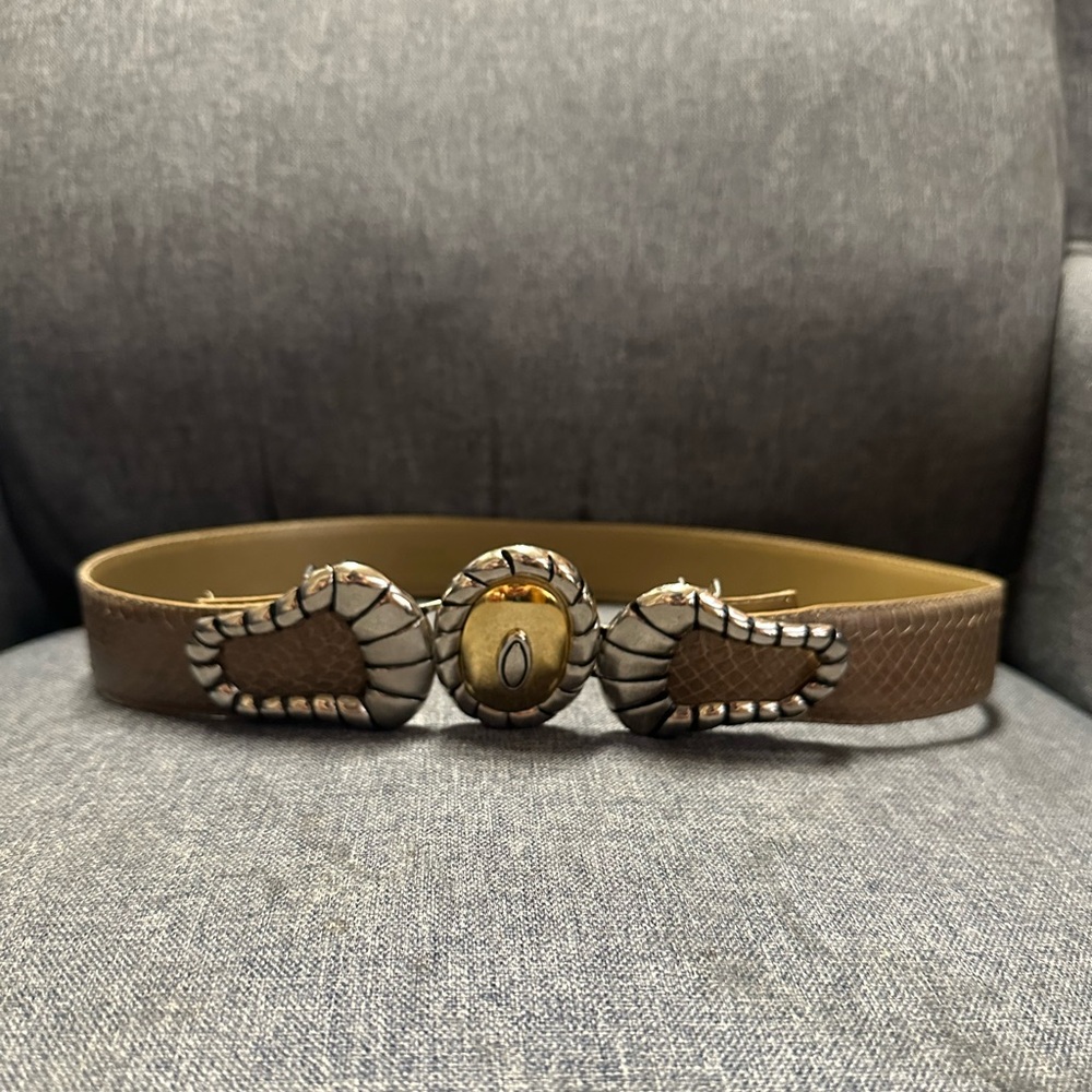 Vintage Dame Belt & Bag Genuine Snakeskin Belt- Silver and Gold Buckle - Picture 2 of 10